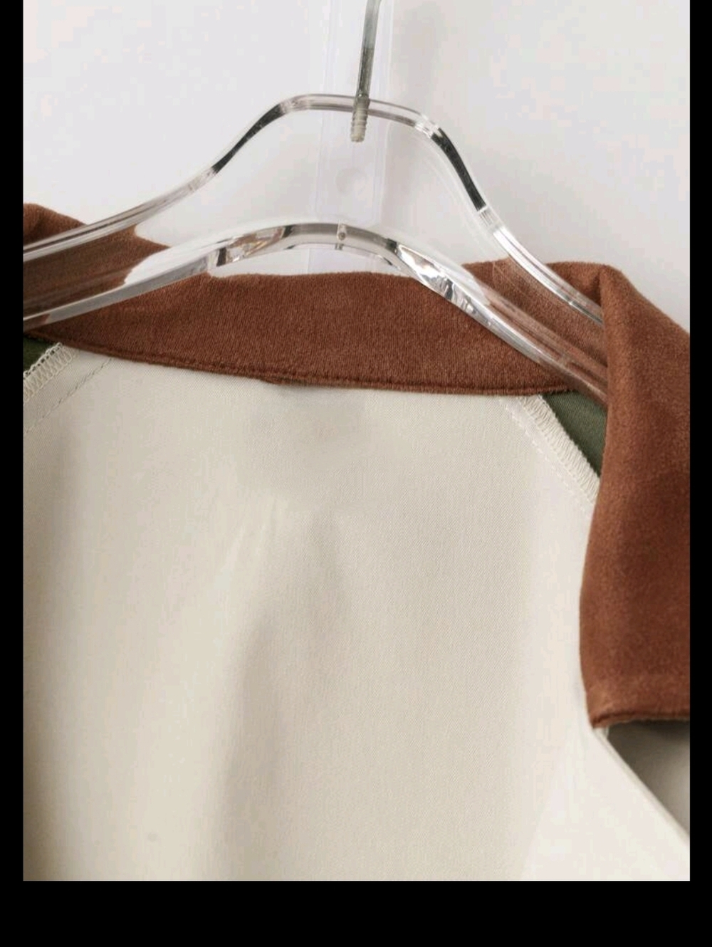 Elegant Colorblock Trench Coat - Beige, Olive & Brown - Picture 2 of 7